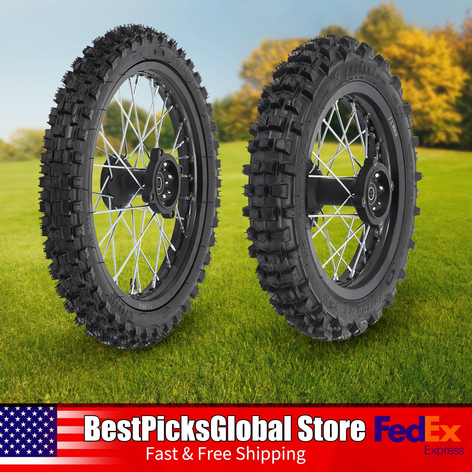 Road Bike Tire - Front&Rear Wheel Set, 80/100-12, 60/100-14 Aluminum