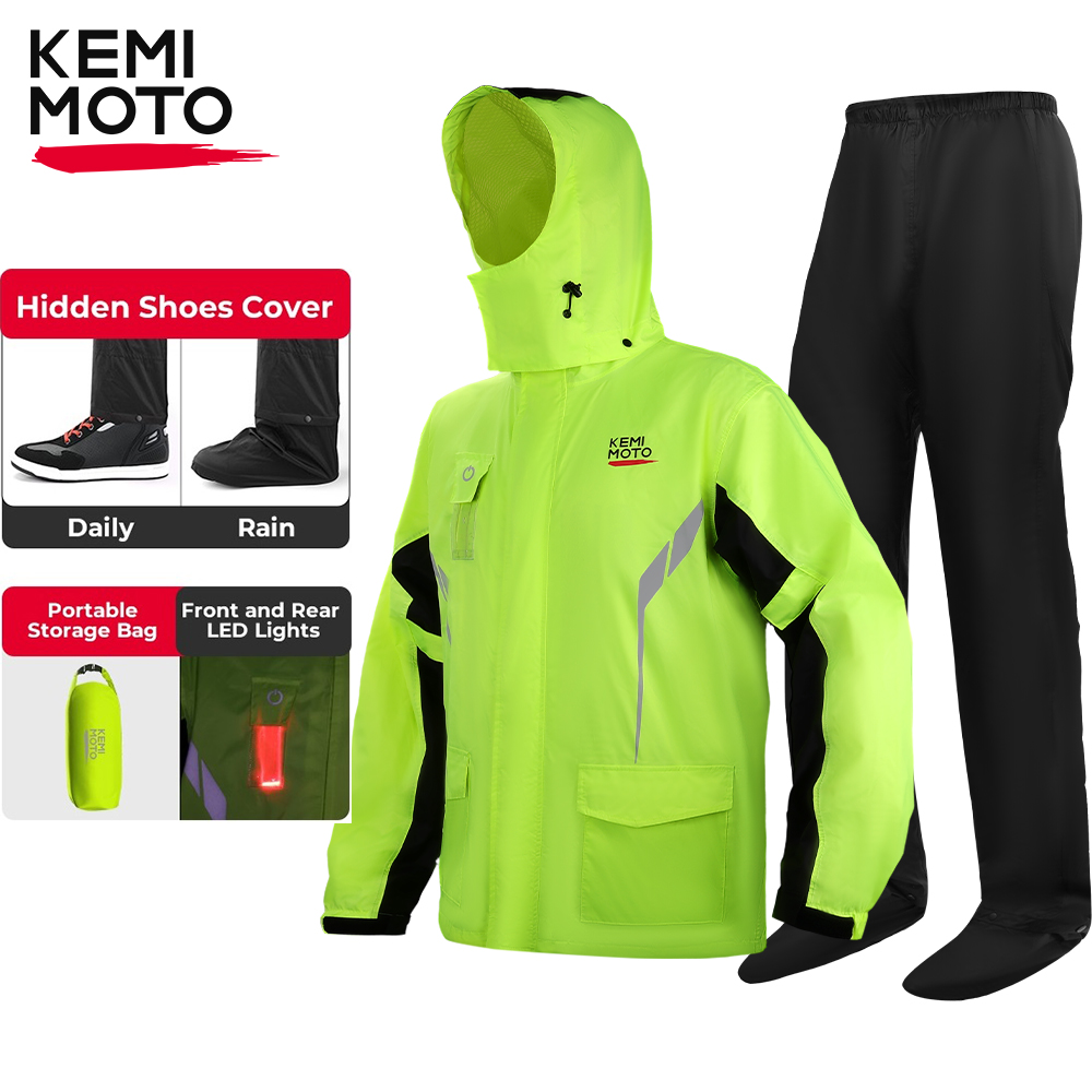 Cycling Gear Black - KEMIMOTO Unisex Waterproof Raincoat Set with